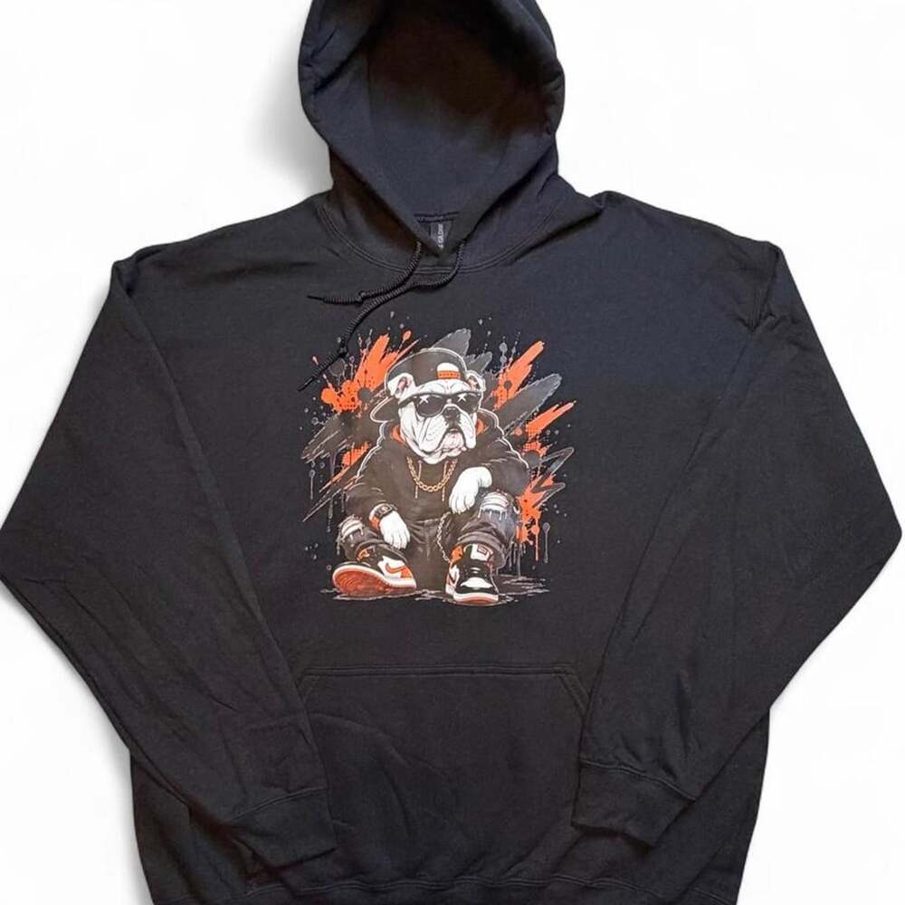 Gildan Graphic Bulldog Hoodie Black Size XL